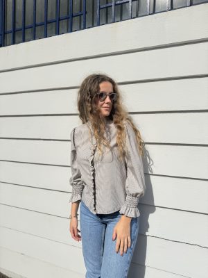 Camisa volante rayas marrones