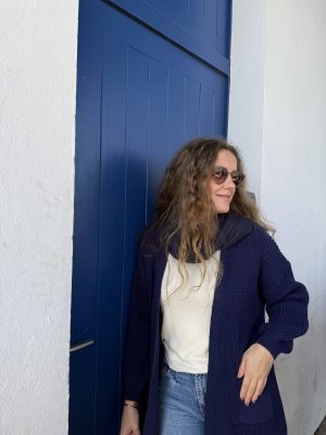 Chaqueta larga punto azul marino