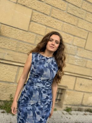 Vestido gasa estampado azul Fiorella