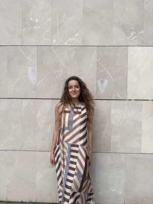 Vestido midi rayas beige