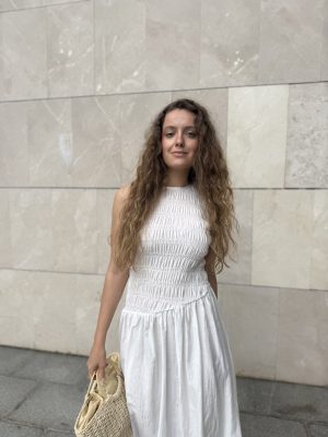 Alternative view of Vestido midi nido de abeja blanco