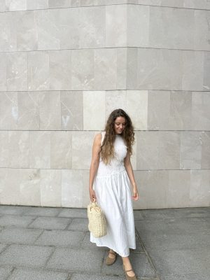 Vestido midi nido de abeja blanco